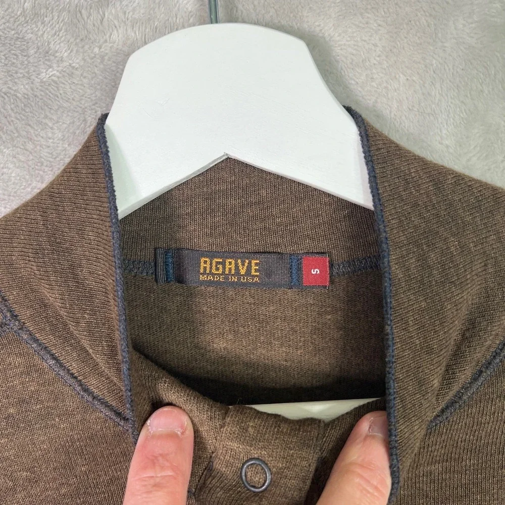 Agave Henley Snap Button‎ Long Sleeve Shirt Size Small Brown Made In USA